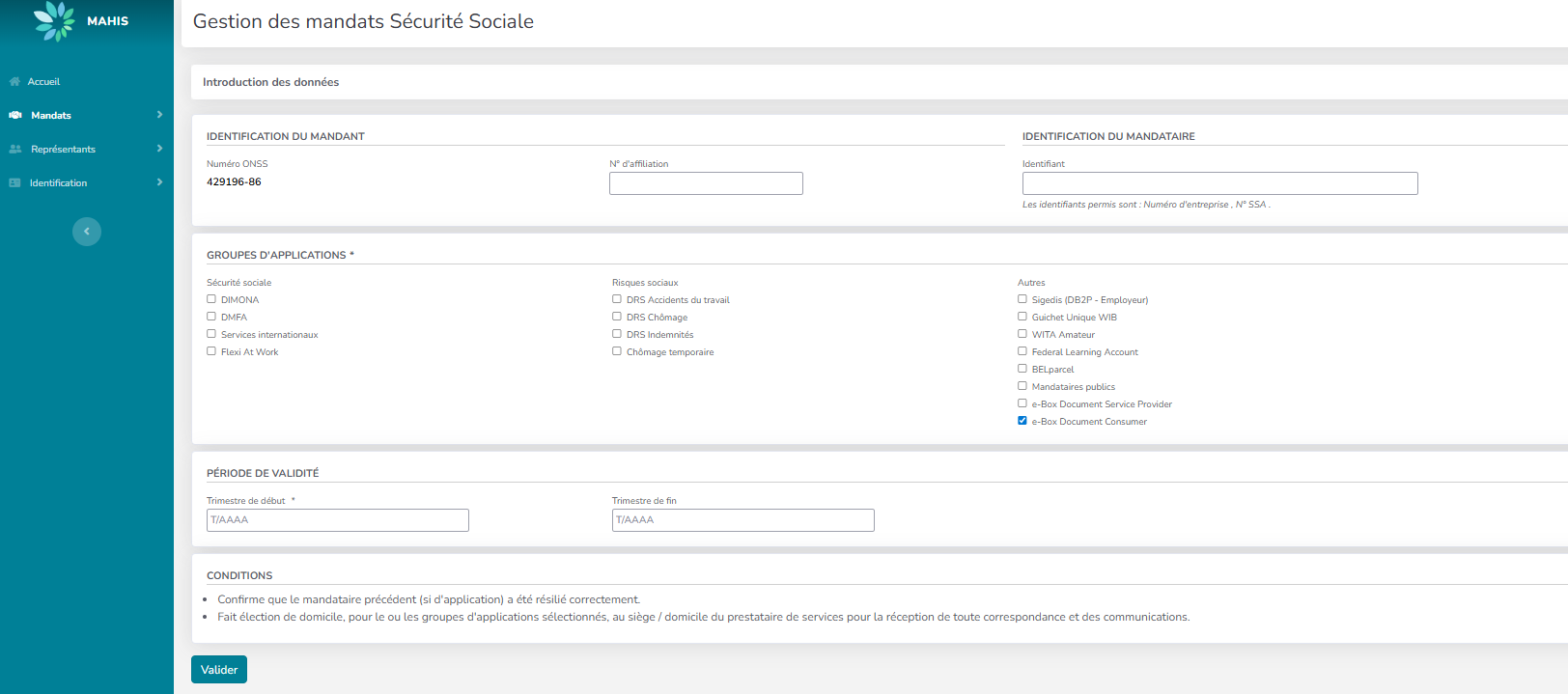 Screenshot: empty mandate FR