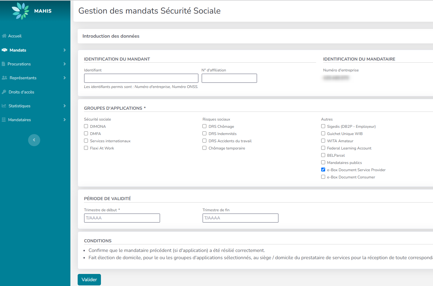 Screenshot: empty mandate FR