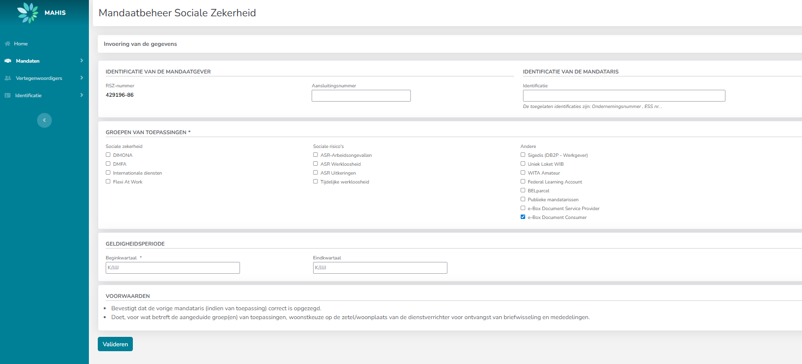 Screenshot: empty mandate NL