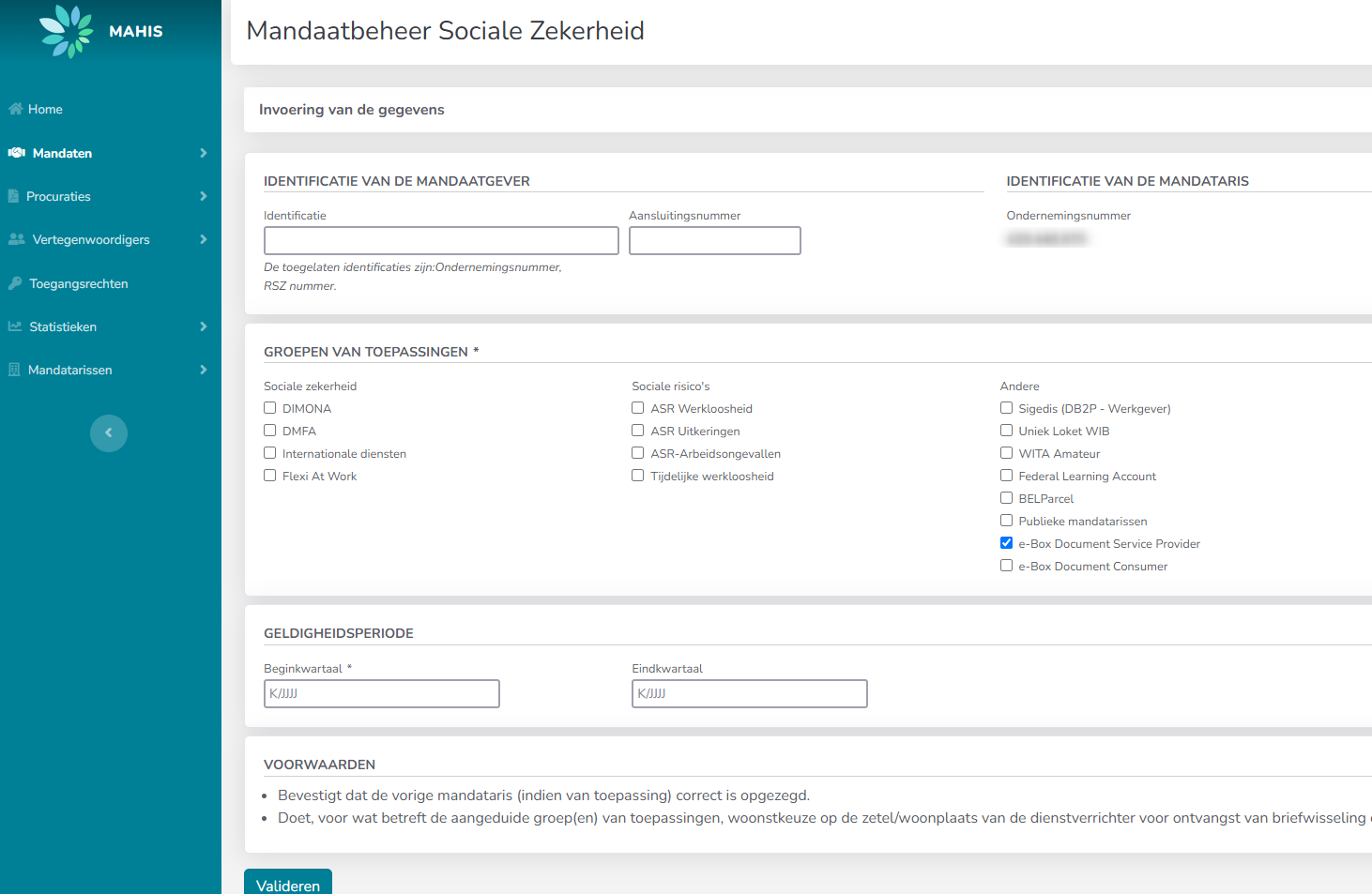 Screenshot: empty mandate NL