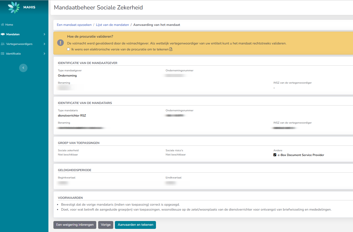 Screenshot: validate mandate NL